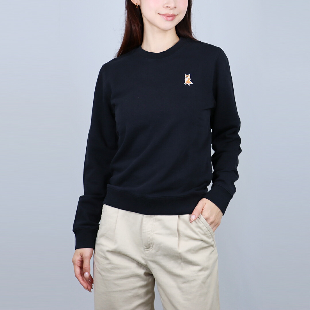 メゾンキツネ MAISON KITSUNE レディース スウェットトレーナー 小母さん稲荷 レギュラー トレイナー PW00320KM0340 P199 BLACK メンズファッション-トップス-スウェット・トレーナー