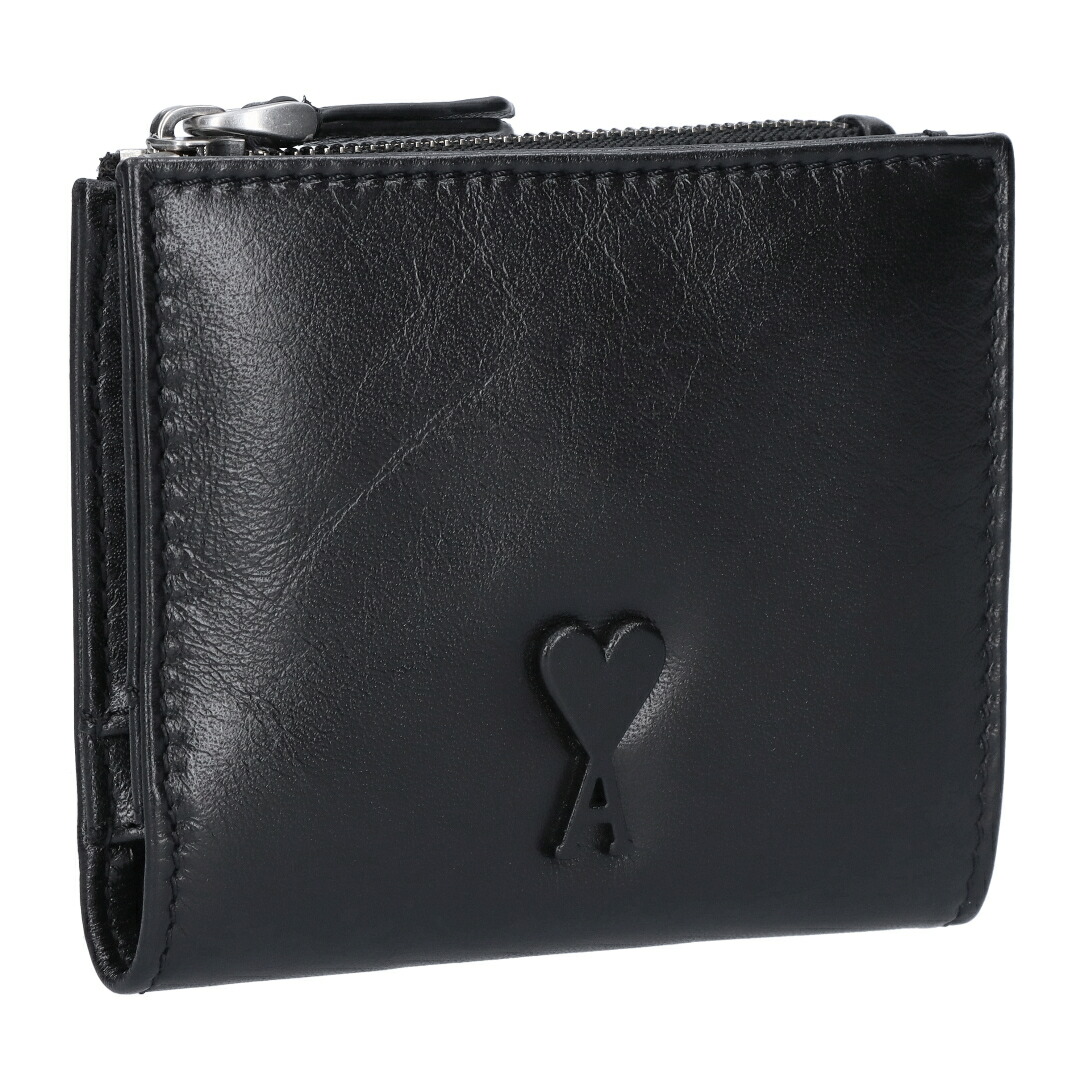 新品未使用 AMI PARIS 折り財布 黒 レザー ハートロゴ セール 27%OFF】ami paris 二つ折り財布 USL201 AL0013 ハート