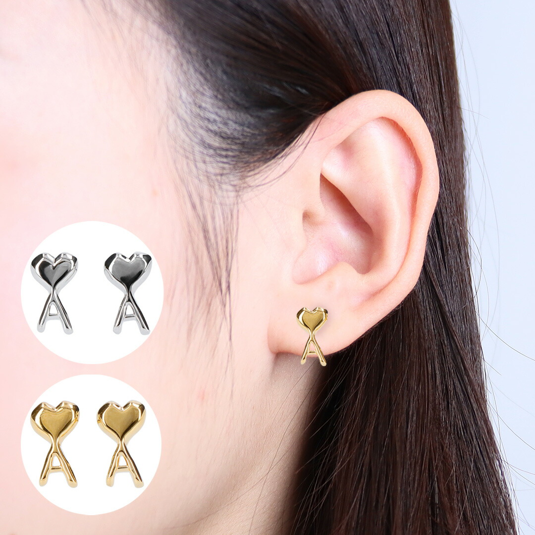 アミパリス AMI PARIS ピアス 両耳用 ユニセックス ロゴピアス UJW445.361 AMI DE COEUR HAMMERED EARRINGS ハンマードピアス