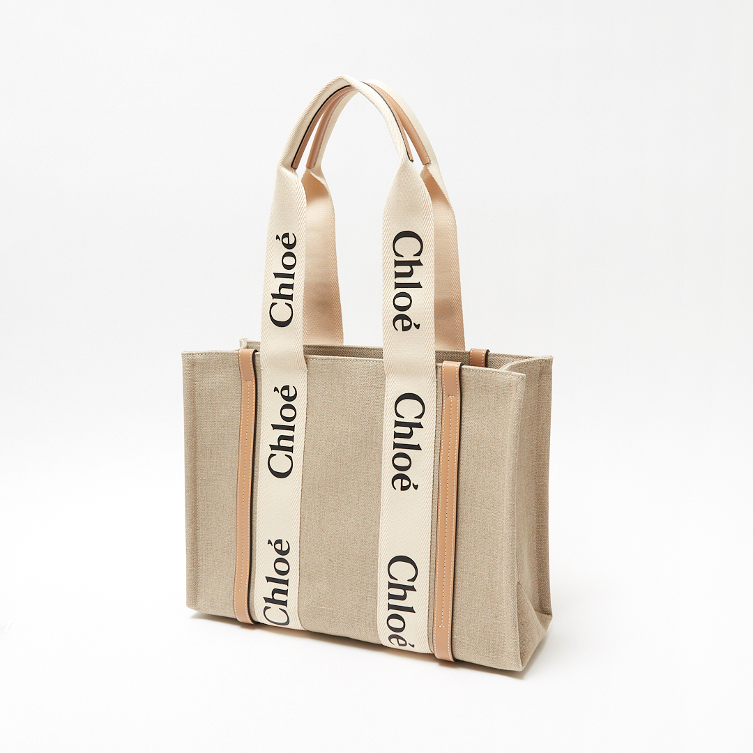 CHLOE クロエ ウッディー ミニトートバッグ WHITE/BEIGE-