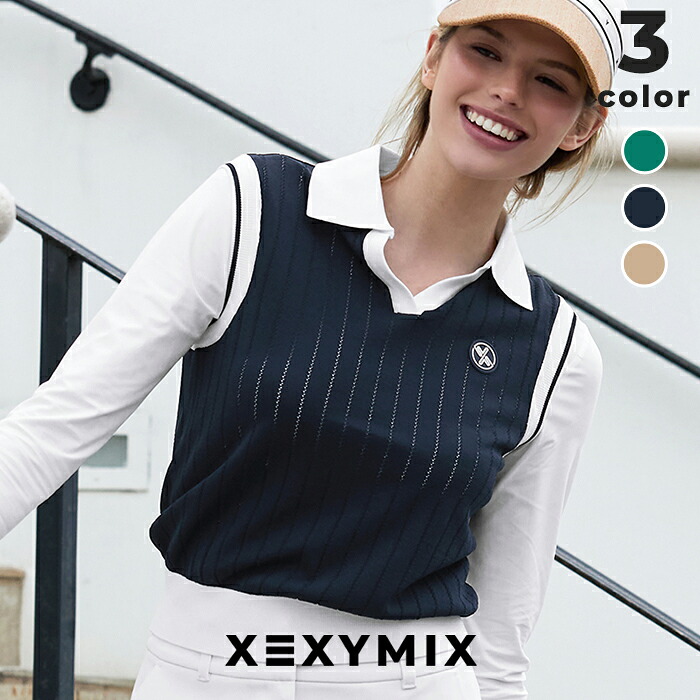 【OUTLET】ゼクシィミックス xexymix ニットベスト Vネック襟付き ゴルフウェア レディース GOLF トップス ゴルファー ゴルフ女子 韓国 ゴルフ おしゃれ ゴルフ かわいい ゴルフ ブランド ゼクシーミックス XFK2EE1201 【15】｜XEXYMIX Online Shop 店