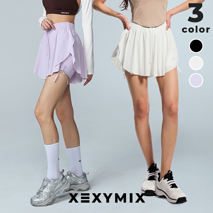 ゼクシィミックス xexymix ショートパンツ レディース シャーリング入り インナー付き 撥水 ハーフパンツ ボトムス ショート丈 ヨガパンツ ヨガウェア スポーツウェア トレーニングウェア ランニングウェア ジムウェア ゼクシーミックス xfl2ps1006|XEXYMIX Online Shop 店