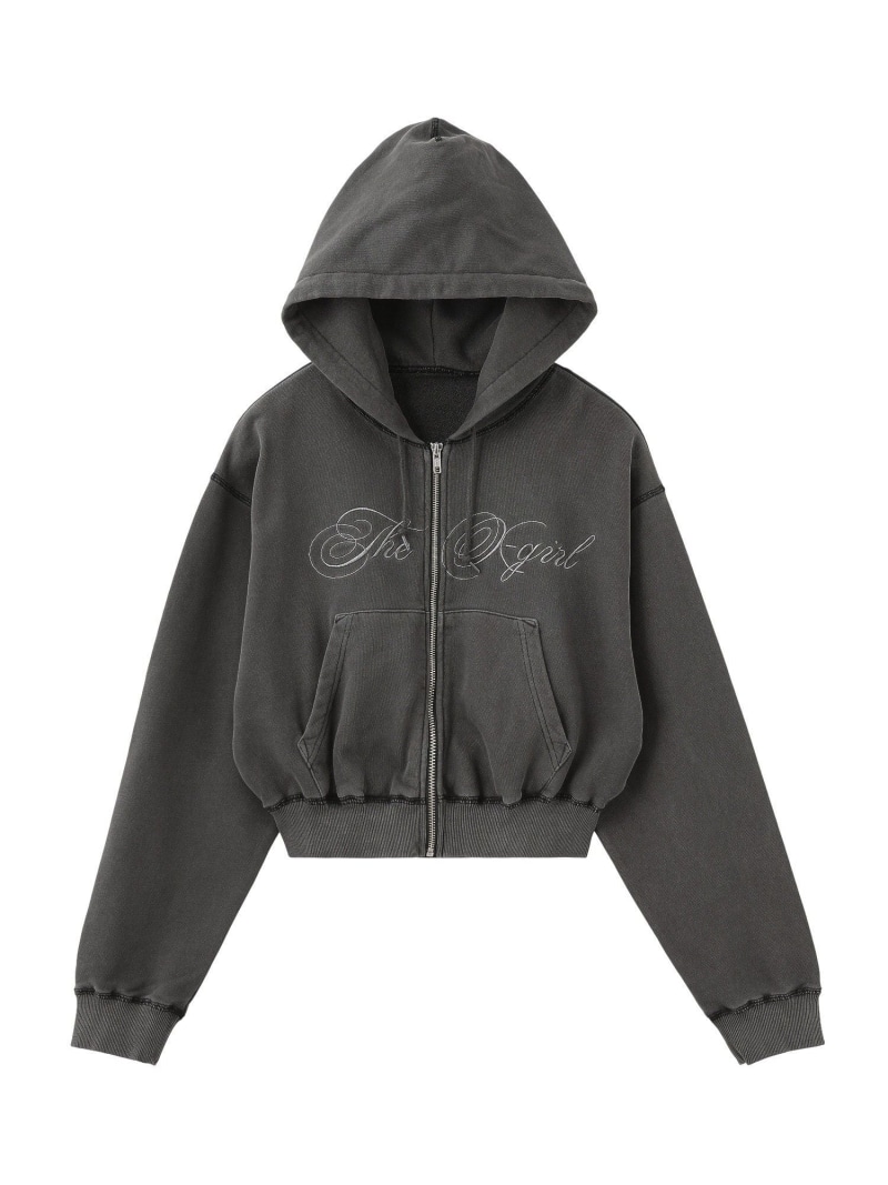 PIGMENT DYED SCRIPT LOGO COMPACT ZIP UP SWEAT HOODIE X-girl エックスガール トップス スウェット・トレーナー ピンク ブラック【送料無料】[ Fashion]