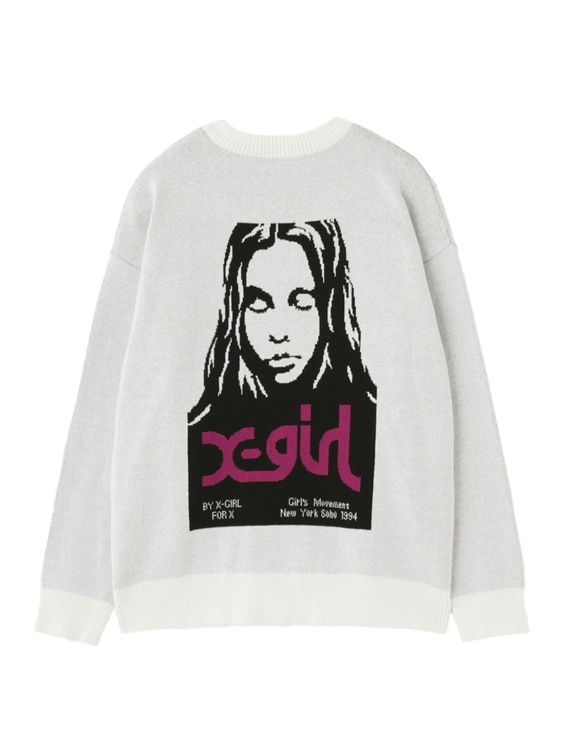 FACE JACQUARD KNIT TOP X-girl エックスガール トップス ニット ホワイト ブラック【送料無料】[ Fashion]