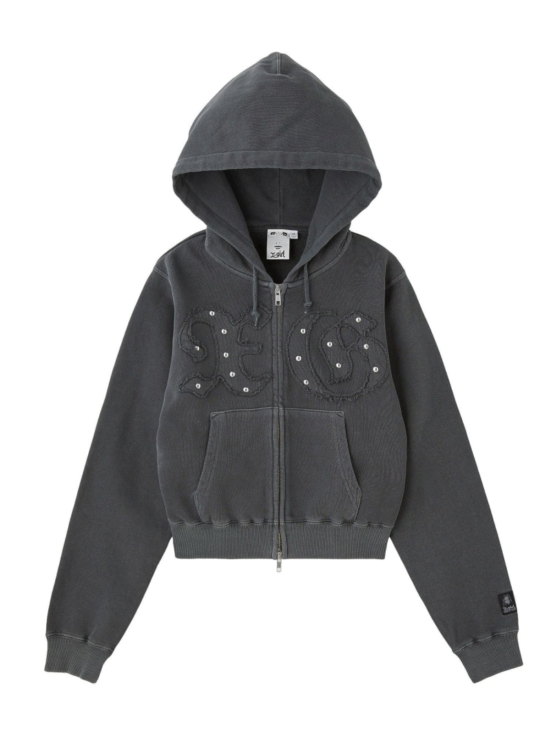 STUDDED XG LOGO ZIP UP SWEAT COMPACT HOODIE X-girl エックスガール トップス スウェット・トレーナー ブルー ブラウン ブラック【先行予約】*【送料無料】[ Fashion]｜X-girl／エックスガール