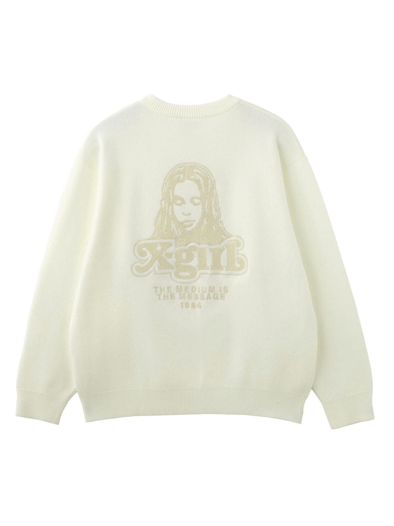 【SALE／10%OFF】FACE EMBROIDERY KNIT TOP X-girl エックスガール トップス ニット グレー ホワイト【RBA_E】【送料無料】[ Fashion]