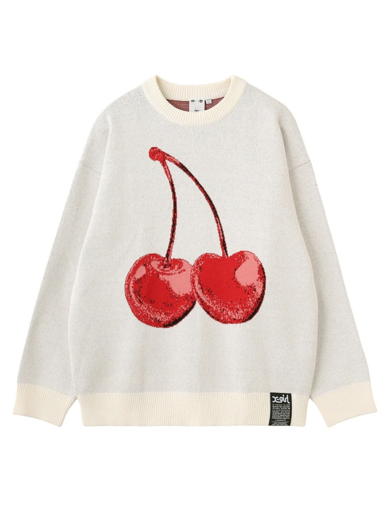 【SALE／30%OFF】CHERRY JACQUARD KNIT TOP X-girl エックスガール トップス ニット ホワイト ブラック【RBA_E】【送料無料】[ Fashion]
