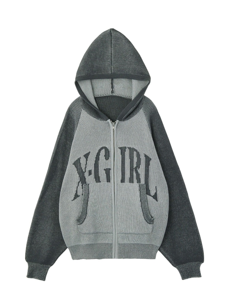 【SALE／30%OFF】LOGO JACQUARD ZIP UP KNIT HOODIE X-girl エックスガール トップス ニット ピンク グレー カーキグリーン【RBA_E】【送料無料】[ Fashion]｜X-girl／エックスガール