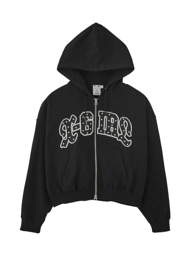 STUDDED LOGO ZIP UP SWEAT HOODIE X-girl エックスガール トップス スウェット・トレーナー ブラック グリーン【送料無料】[ Fashion]｜X-girl／エックスガール