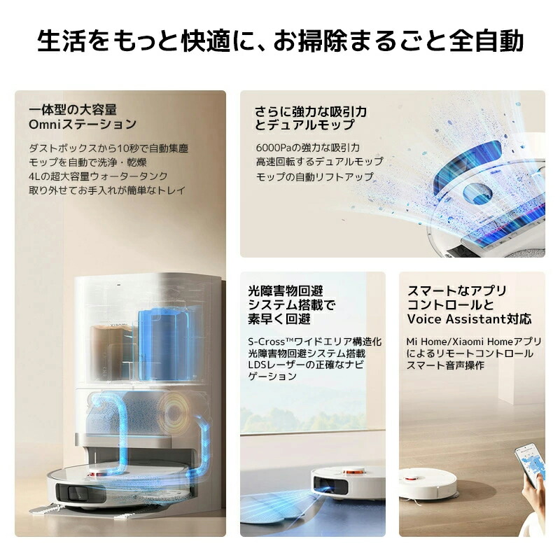 Xiaomi ロボット掃除機 X20+ 4L大容量ウォータータンク
