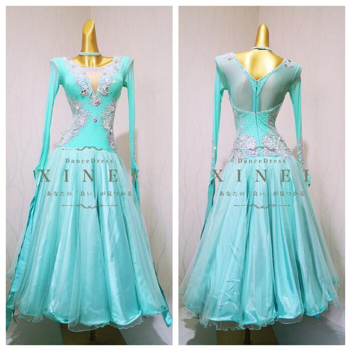 オーダーメイド 社交ダンス衣装 羽毛 ラテンワンピースドレス 色変更可