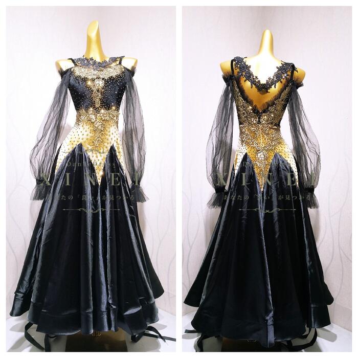 新品★ラテンドレス★S〜SM★社交ダンス★ブラック&ゴールド★競技会★パーティー 楽天市場】ラテンダンス ドレス 黒金スパンゴール 社交ダンス