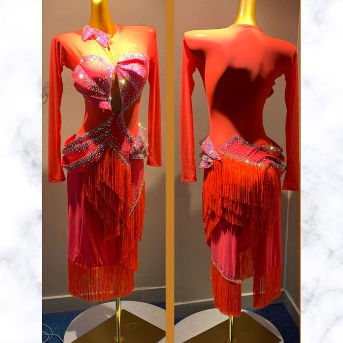 松野屋 キャンバスフラットショルダー 社交ダンスドレス 赤 ドレス