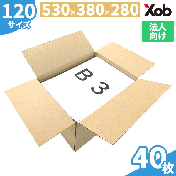 ダンボール 120サイズ B3サイズ (530x380x280) 40枚 送料無料！(北海道・沖縄・離島は除く)　 引っ越し 宅配 段ボール ダンボール箱 引越し 引越し用 通販 宅配　収納　梱包　日本製｜ダンボールのイクソブショップ