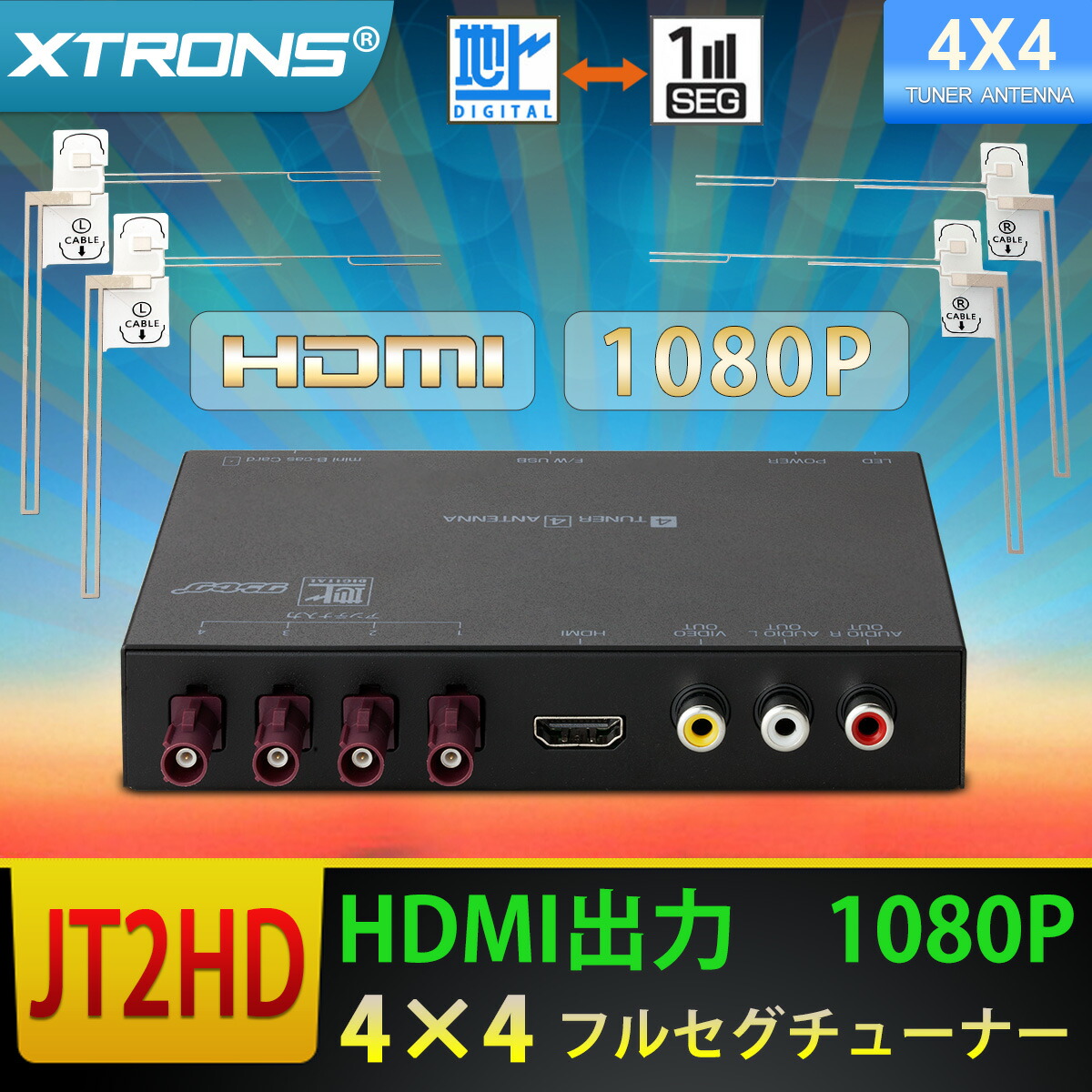 Jt2hd Xtrons 地デジチューナ 全方位高感度 車載用 19x1080解像度 4x4 フルセグ ワンセグ Hdmi出力対応 カーナビと連動可能 Minib Casカード付き フィルムアンテナ 1年保証 Thelighthousegroup Com