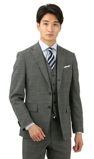 楽天市場 春夏用 グレー系 ストレッチ スリーピース 3つ釦段返り スタイリッシュスーツ Person S For Men Purple Label 洋服の青山plus