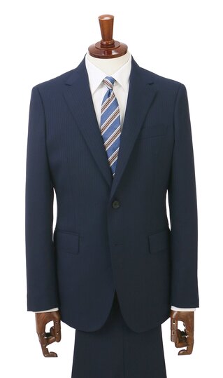 【洋服の青山】スーツ メンズ スリム 秋冬 ネイビー 紺色 ストライプ シングル 2ボタン 脇当て 総裏 センターベント ノータック ウォッシャブル 洗える ストレッチ 動きやすい ビジネス オフィス 出張 通勤 営業 仕事 成人式 結婚式 式典 上下セット 紳士服 背広 男性|洋服の青山PLUS