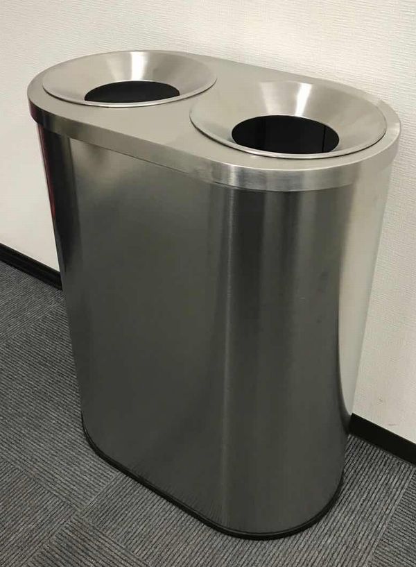 【訳あり品・1台限り】丸型分別ごみ箱ステンレスタイプ SN323 ダストボックス リサイクルボックス 二口穴 二穴 丸穴