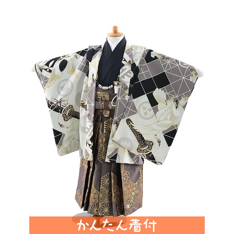 【レンタル】かんたん七五三 簡単着付 マジックテープ 753|七五三 3歳|着物 レンタル Y306 JAPAN STYLE 幾何学模様 グレー 3歳男の子|753 3歳 着物|七五三 3歳|子供|七五三 3歳児 レンタル|七五三|3歳用 着物|往復送料無料【0AOY306】|礼服喪服レンタルのやました