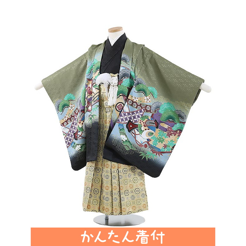 【レンタル】かんたん七五三 簡単着付 マジックテープ 753|七五三 5歳 レンタル|七五三 着物 男の子Y594 抹茶地に鷹と熨斗 5歳男の子|七五三 着物 5歳 フルセット|七五三 5歳|子供|七五三 5歳児 レンタル|七五三|5歳用 着物|往復送料無料【0AOY594】|礼服喪服レンタルのやました