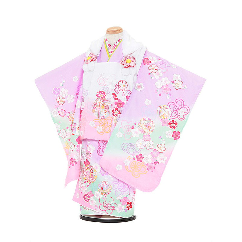 【レンタル】着物 3歳 被布 セット 753 七五三レンタル 3073 陽気な天使 ﾋﾟﾝｸぼかし×ﾊﾟｰﾌﾟﾙ 3歳 女児 被布 七五三 三歳女児 きものレンタル 子供 往復送料無料【0AP3073】