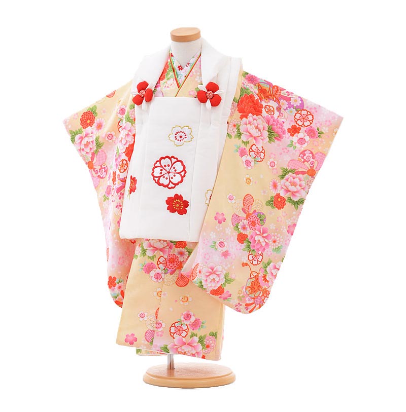 【レンタル】七五三 着物 3歳 被布 セット 753 七五三レンタルA312 白×黄色 小花3歳 女児 被布 七五三 三歳女児 きものレンタル 子供 往復送料無料【0APA312】