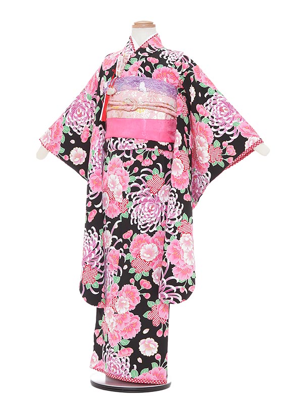 【レンタル】七五三 着物 女児 6歳,7歳 身長110cm-120cm 結び帯 JAPAN STYLE 黒地 キュート 往復送料無料【0APA774】｜礼服喪服レンタルのやました
