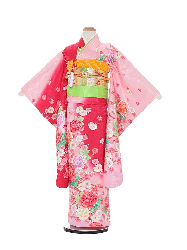【レンタル】753 七五三 着物 7歳 フルセット 女の子 7歳 着物 レンタル A802 ピンク地 薔薇 ７歳女の子 753 七五三 子供 七五三 着物 ７歳 女の子 往復送料無料【0APA802】