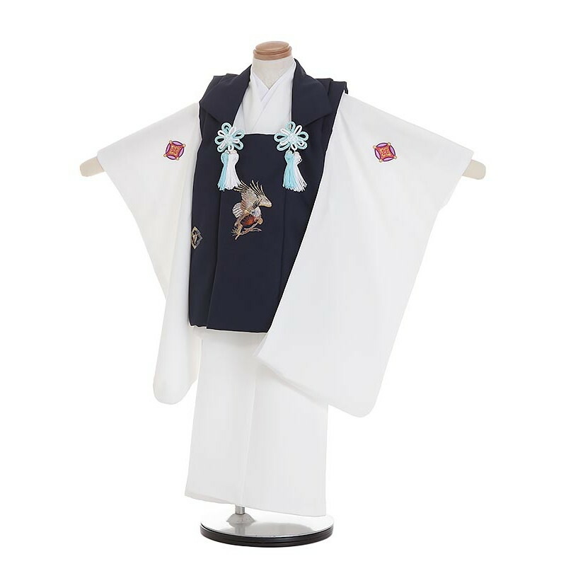 【レンタル】【被布】753|七五三 被布|着物 レンタル|七五三 レンタル Y330 紺×白 星付き七宝に花菱 3歳男の子|753|七五三 着物 3歳|七五三|被布|子供|きもの|レンタル|753|七五三|往復送料無料【0AOY330】