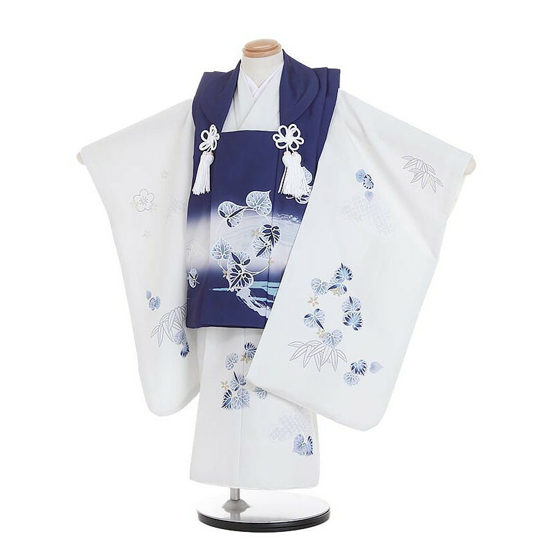 【レンタル】【被布】753|七五三 被布|着物 レンタル|七五三 レンタルY354 紺×グレー 葵文様 3歳男の子|753|七五三 着物 3歳|七五三|被布|子供|きもの|レンタル|753|七五三|往復送料無料【0AOY354】