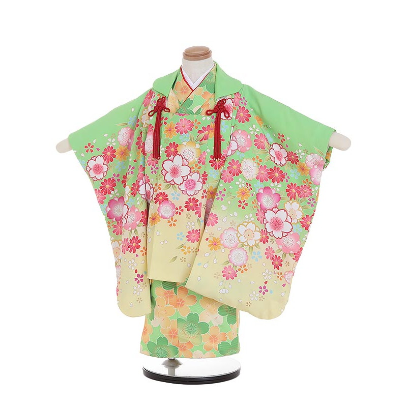 【レンタル】着物 3歳 被布 セット 753 七五三レンタルK310 被布コート 黄緑 桜 3歳 女児 被布 七五三 三歳女児 きものレンタル 子供 往復送料無料【0APK310】