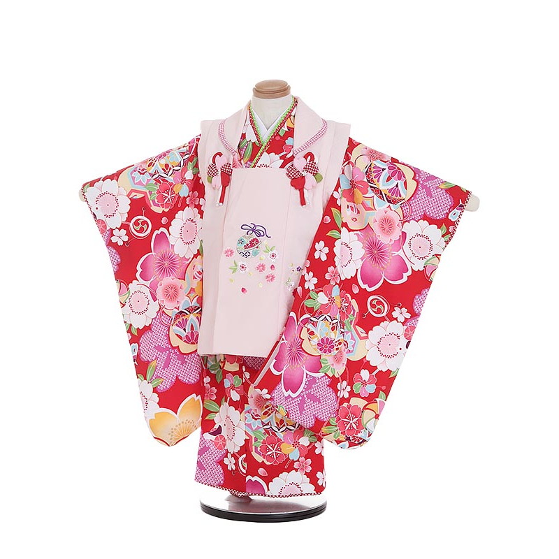 【レンタル】七五三 着物 女児 3歳 身長90cm-100cm 被布 ピンク&times;赤 桜と鞠 正統派 往復送料無料【0APK318】｜礼服喪服レンタルのやました 7,040円