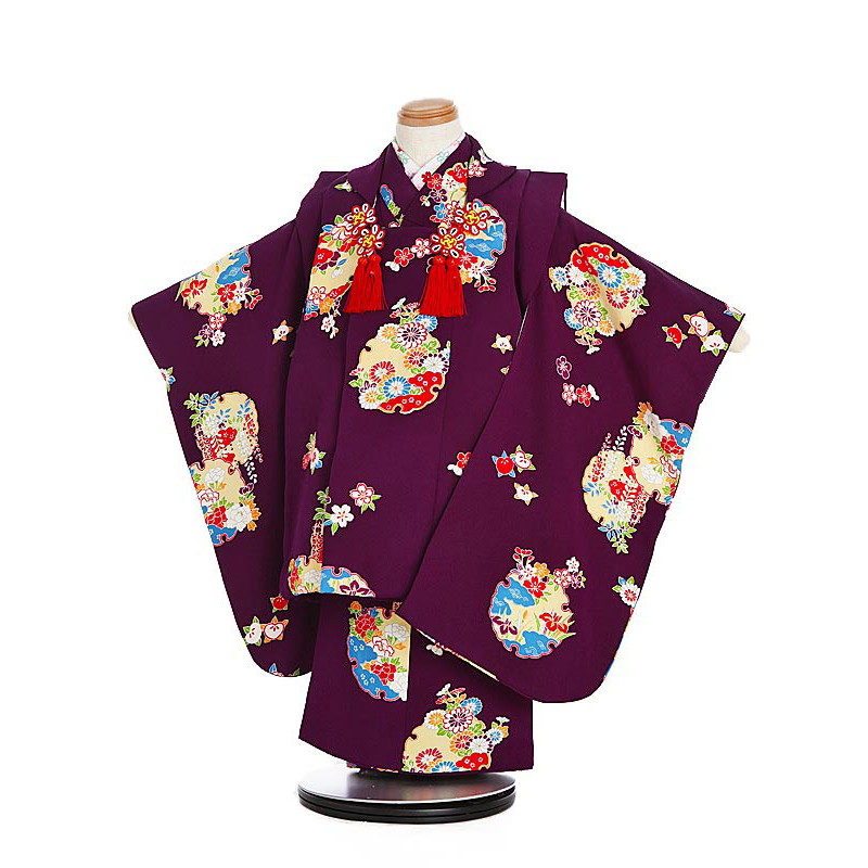 【レンタル】着物 3歳 被布 セット 753 七五三レンタル 紫 雪輪紋 桜 梅 橘 3歳 女児 被布 七五三 三歳女児 きものレンタル 子供 往復送料無料【0APC309】|礼服喪服レンタルのやました