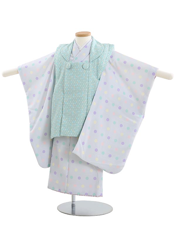 【レンタル】【被布】753|七五三 被布|着物 レンタル|七五三 レンタル B355 ミニドットと麻の葉 緑 3歳男の子|753|七五三 着物 3歳|七五三|被布|子供|きもの|レンタル|往復送料無料【0AOB355】