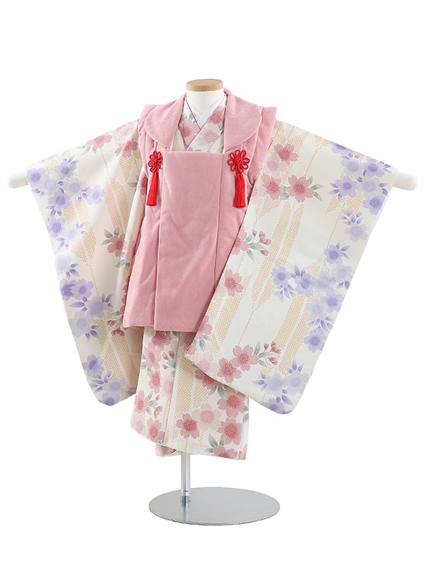 【レンタル】着物 3歳 女児 被布 セット 753 七五三レンタル B345 矢絣に桜 ピンク 七五三 三歳女児 きものレンタル 子供 往復送料無料【0APB345】 7,644円