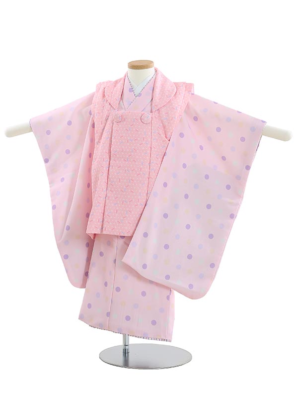 【レンタル】着物 3歳 女児 被布 セット 753 七五三レンタル B368 ミニドットと麻の葉 ピンク 七五三 三歳女児 きものレンタル 子供 往復送料無料【0APB368】