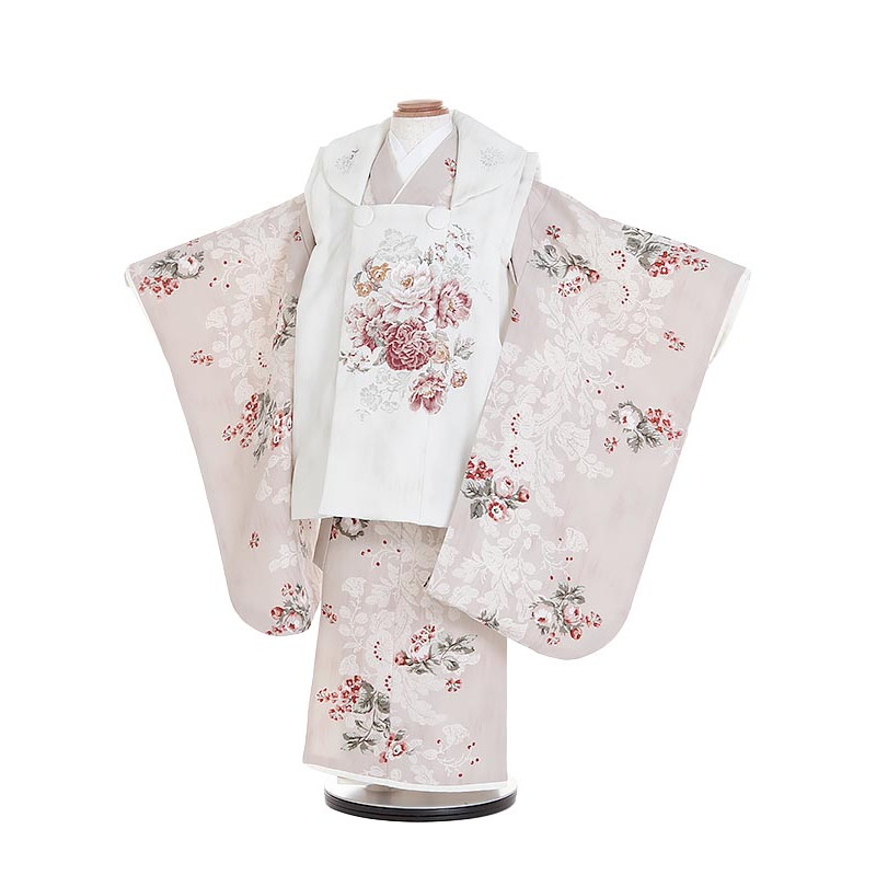 【レンタル】着物 3歳 被布 セット 753 七五三レンタルN331 JILL STUART 白&times;ベージュ ボタニカル柄 3歳 女児 被布 七五三 三歳女児 きものレンタル 子供 往復送料無料【0APN331】｜礼服喪服レンタルのやました