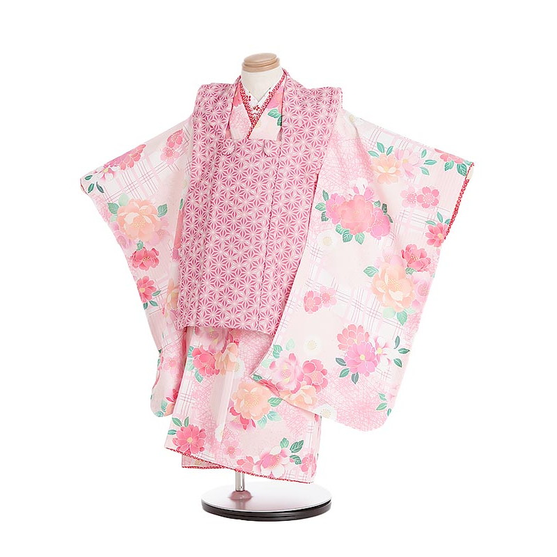 【レンタル】着物 3歳 女児 被布 セット 753 七五三レンタル Y301 春の花々 チェック 麻の葉 ピンク 七五三 三歳女児 きものレンタル 子供 往復送料無料【0APY301】 7,884円