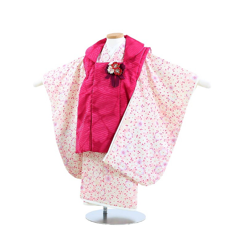 【レンタル】着物 3歳 女児 被布 セット 753 七五三レンタル Y324 華徒然 赤紫ぼかし&times;ピンク地に桜 七五三 三歳女児 きものレンタル 子供 往復送料無料【0APY324】｜礼服喪服レンタルのやました