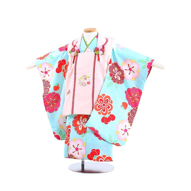 【レンタル】着物 3歳 女児 被布 セット 753 七五三レンタル Y325 花ひめ 薄ピンク×水色 七五三 三歳女児 きものレンタル 子供 往復送料無料【0APY325】