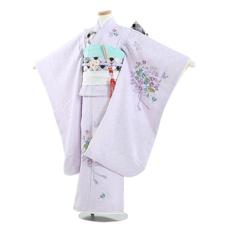 【レンタル】753 七五三 レンタル 着物 7歳 女の子 フルセット Y704 Kami shibai すみれ刺繍 ラベンダー 7歳女の子 753 子供 往復送料無料【0APY704】|礼服喪服レンタルのやました