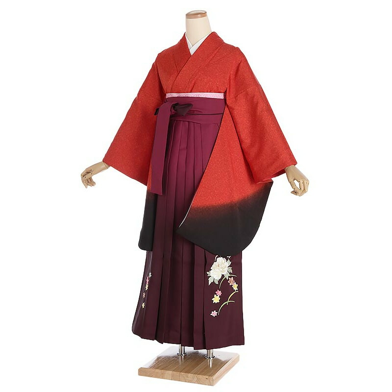 【レンタル】卒業式 袴レンタル 赤黒ぼかし×パープル袴セット 150cm-155cm [7号-13号] 大学生 卒業袴 貸衣装 女性 着物 専門学校 謝恩会 和装【0AG0064】