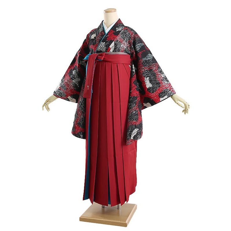 【レンタル】卒業式 袴レンタル モダンアンテナ 赤地レオパード柄 158cm-163cm [7号-13号] 大学生 卒業袴 貸衣装 女性 着物 専門学校 謝恩会 和装【0AG0097】｜礼服喪服レンタルのやました