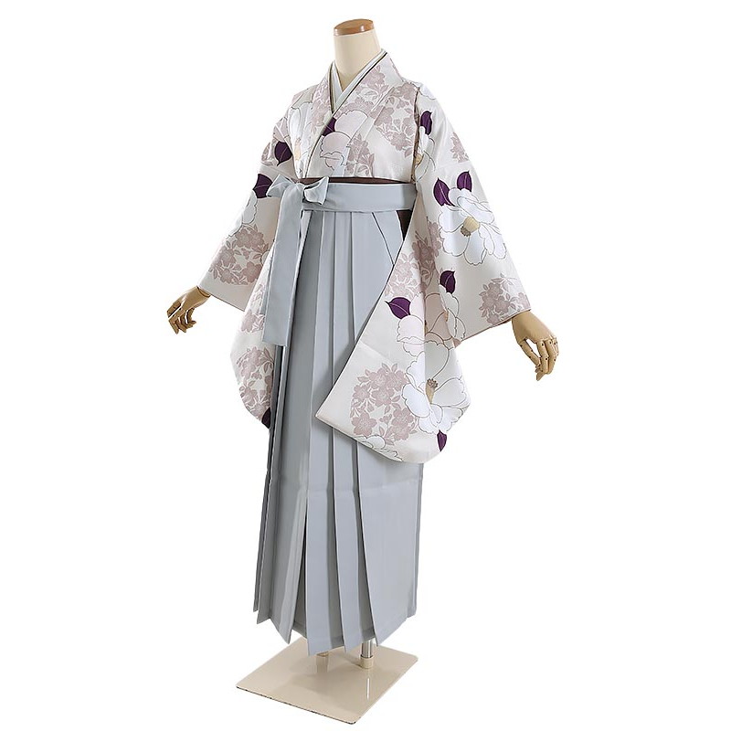 【レンタル】卒業式 袴レンタル アイボリー 椿&times;グレー袴 158cm-163cm [7号-13号] 大学生 卒業袴 貸衣装 女性 着物 専門学校 謝恩会 和装【0AG0188】｜礼服喪服レンタルのやました 11,100円