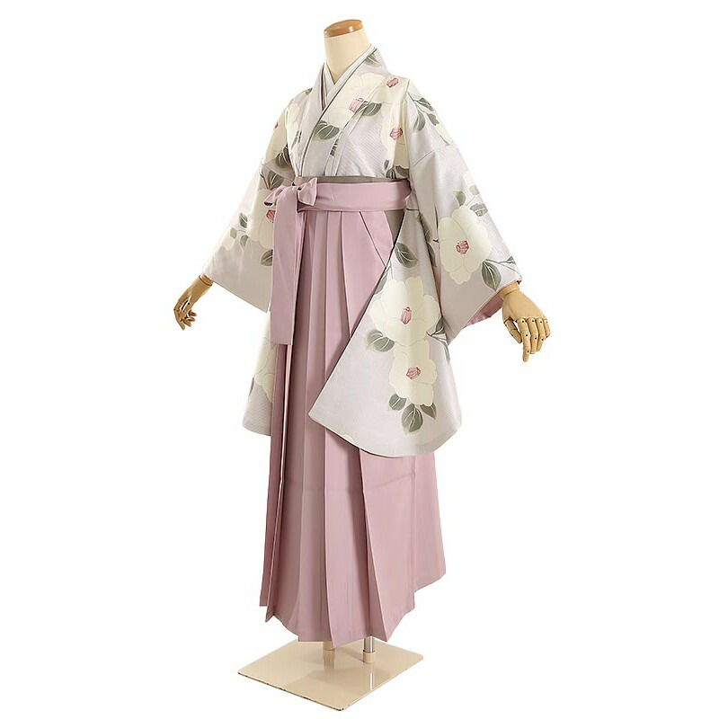 【レンタル】卒業式 袴レンタル くすみピンク 縞に椿&times;くすみピンク袴 158cm-163cm [7号-13号] 大学生 卒業袴 貸衣装 女性 着物 専門学校 謝恩会 和装【0AG0198】｜礼服喪服レンタルのやました