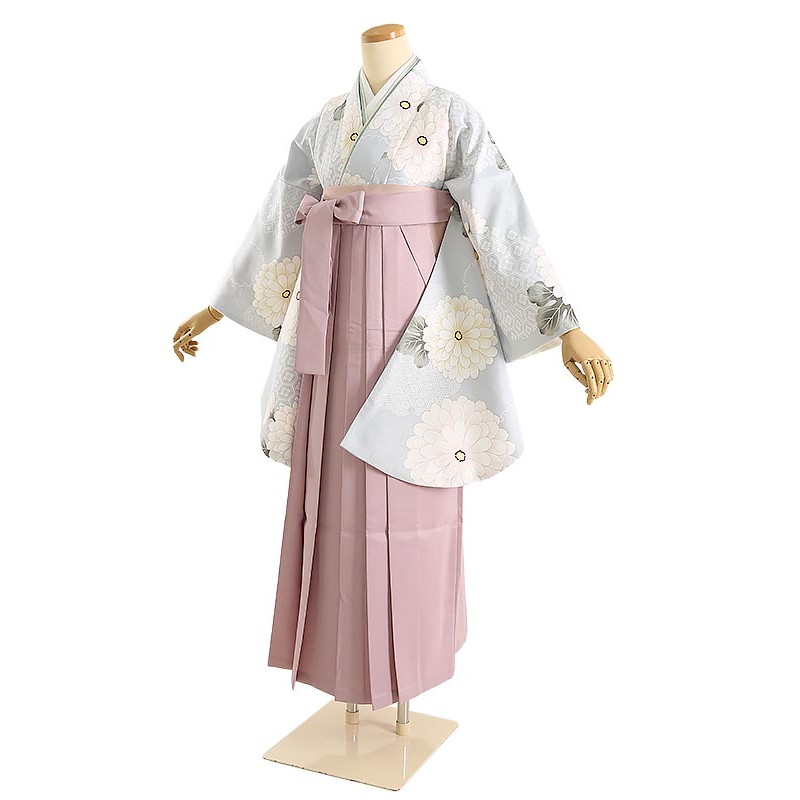 【レンタル】卒業式 袴レンタル 水色 菊に雪輪&times;くすみピンク袴 153cm-158cm [7号-13号] 大学生 卒業袴 貸衣装 女性 着物 専門学校 謝恩会 和装【0AG0202】｜礼服喪服レンタルのやました
