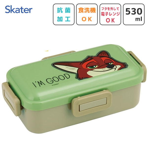 抗菌 ふわっと弁当箱 530ml ズートピア スケーター PFLB6AG / 日本製 食洗機対応 電子レンジ対応 1段 お弁当箱 ランチボックス 仕切り 4点ロック 漏れない 大人用 かわいい おしゃれ カワイイ シンプル キャラクター Disney ディズニー ニック・ワイルド 犬 いぬ ドッグ /画像