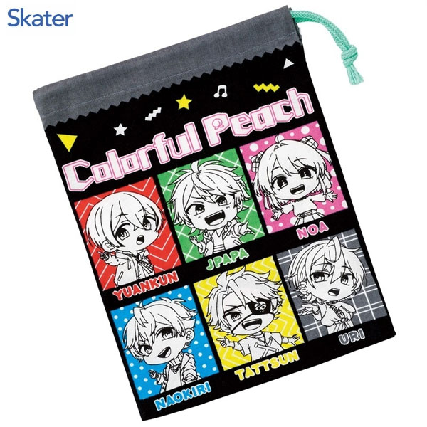 コップ袋 カラフルピーチ25 スケーター KB63 / 日本製 巾着袋 コップ入れ 持ち運び マチ付き 子供用 子ども用 こども用 キッズ用 園児 幼稚園 小学校 かわいい おしゃれ カワイイ オシャレ キャラクター からふるピーチ からぴち 黒 ブラック 男の子 女の子 ブラック 黒 /画像