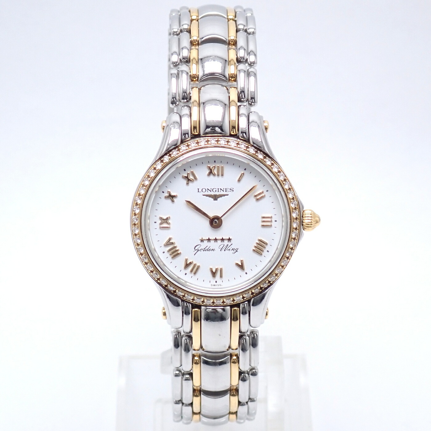 ロンジン LONGINES ゴールデンウイング コンビ L3.107.5 レディース ダイヤベゼル クオーツ ステンレス 腕時計 【中古】【程度B+】【良品】