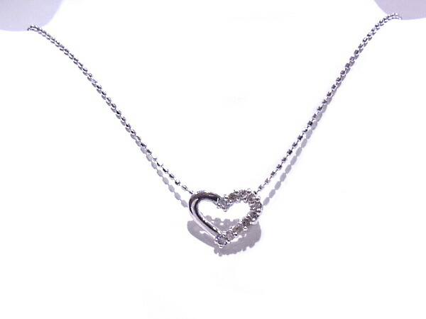 750　K18WG　ホワイトゴールド　ネックレス オープンハート　ダイヤ0.10ct 【中古】【程度A】【ノーブランド】